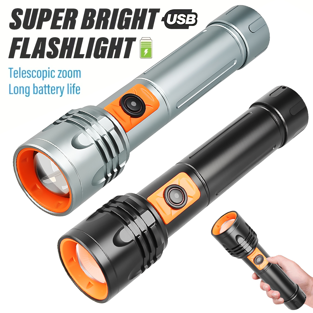 Outdoor Power For Camping - Hochleistungs-LED-Taschenlampe, wiederaufladbare USB-Taschenlampe mit Teleskop-Zoom, superhelle