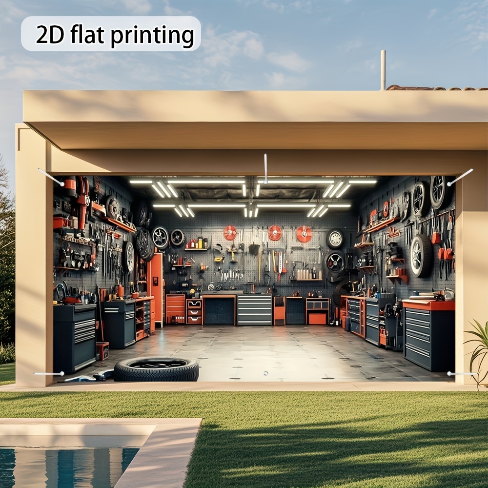 Outdoor Power House - Ein 2D-Flachdruck-Werkstattbanner für die Garage –